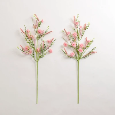 Pink Wildflower and Heather Stems, Set of 2