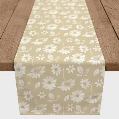 Tan and White Wildflower Table Runner, 90 in.