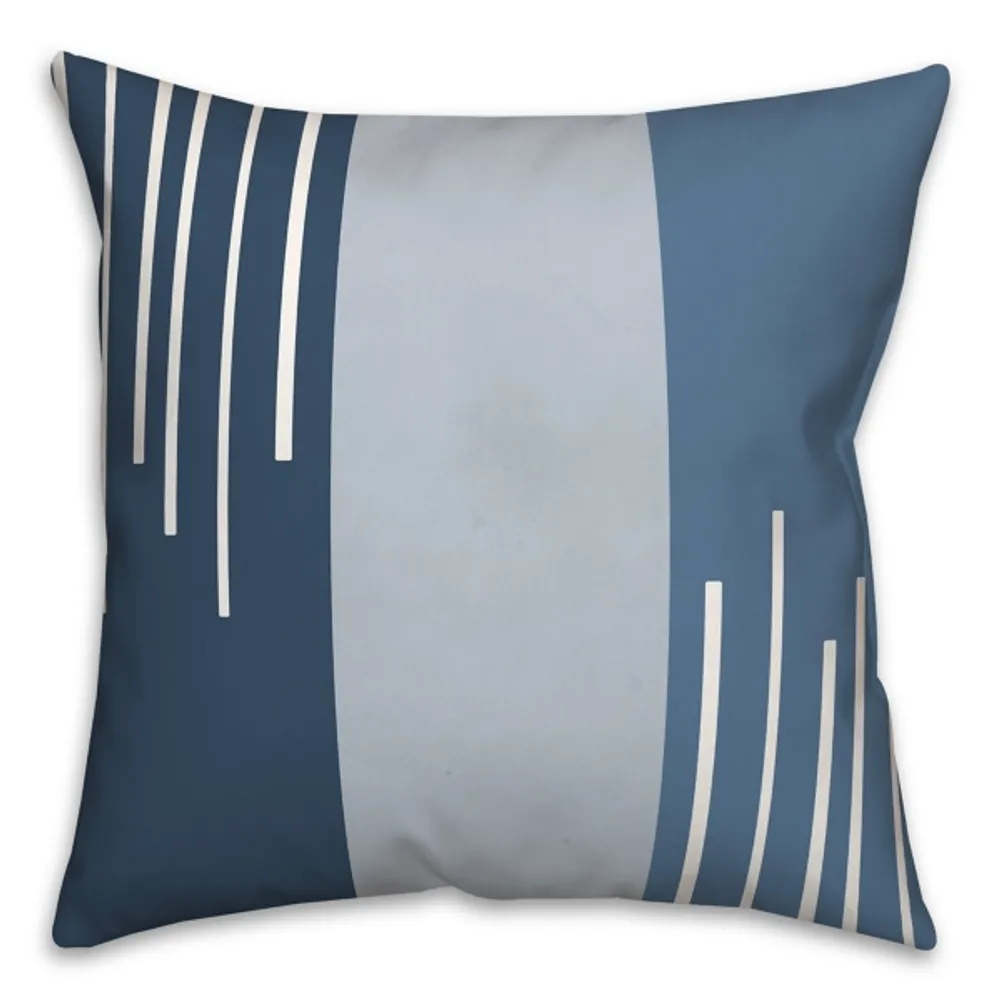 Blue Blocks and Stripes Outdoor Throw Pillow