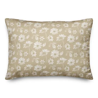 Neutral Floral Outdoor Throw Pillow