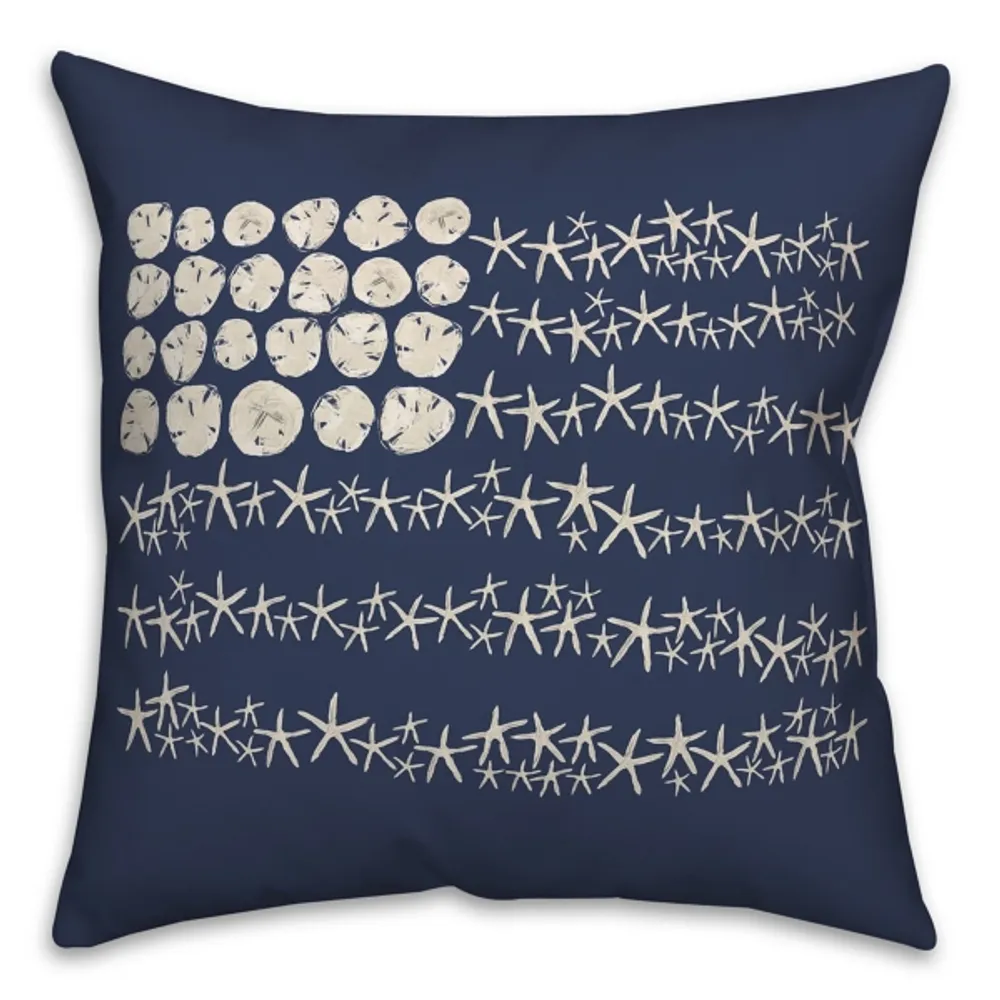 Navy Sand Dollar and Starfish Outdoor Throw Pillow