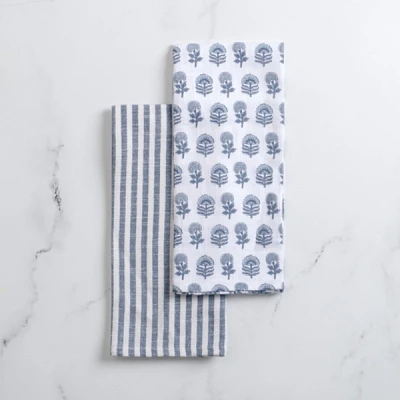 Blue Floral Print Kitchen Towels, Set of 2