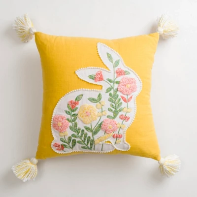 Embroidered Yellow Floral Bunny Pillow