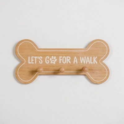 Let's Go for a Walk Dog Bone Wooden Wall Hooks