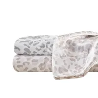 Gray Leopard Print Satin 4-pc. Full Sheet Set