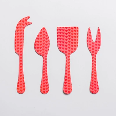 Pink & Red Hearts Cheese Knives, Set of 4