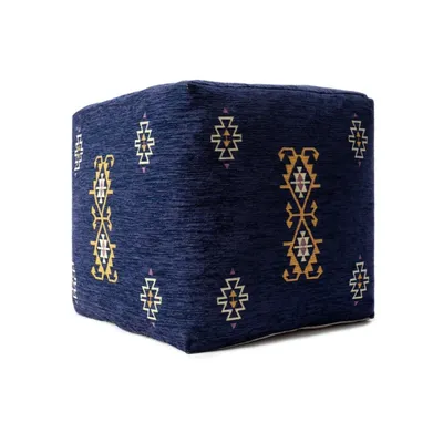 Navy Turkish Motifs Ultra-Soft Pouf