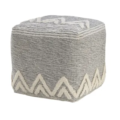 Gray and Ivory Tufted Peak Pouf