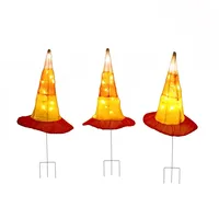 Pre-Lit Candy Corn Witch Hat Yard Stakes, Set of 3