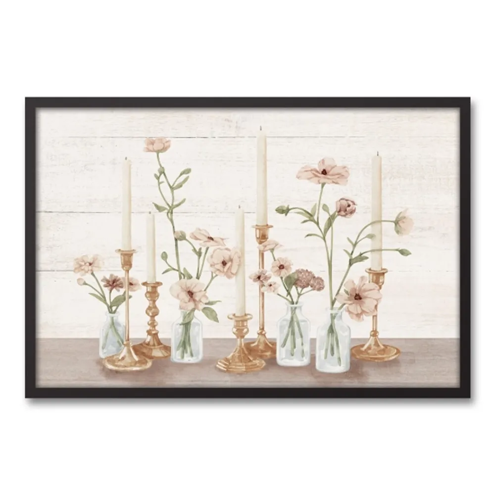 Florals with Candles Framed Canvas Art Print