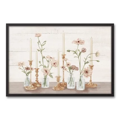 Florals with Candles Framed Canvas Art Print