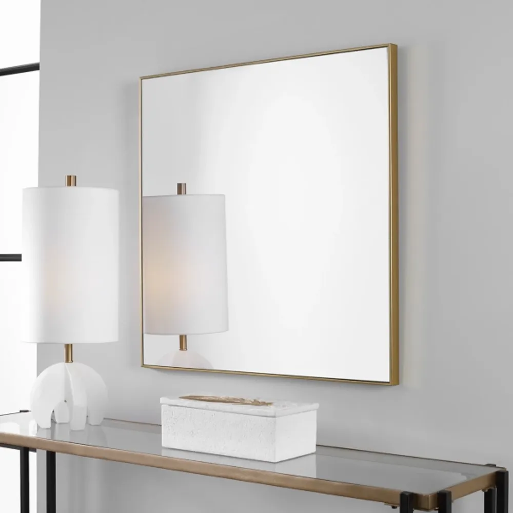 Brushed Gold Metal Square Framed Mirror