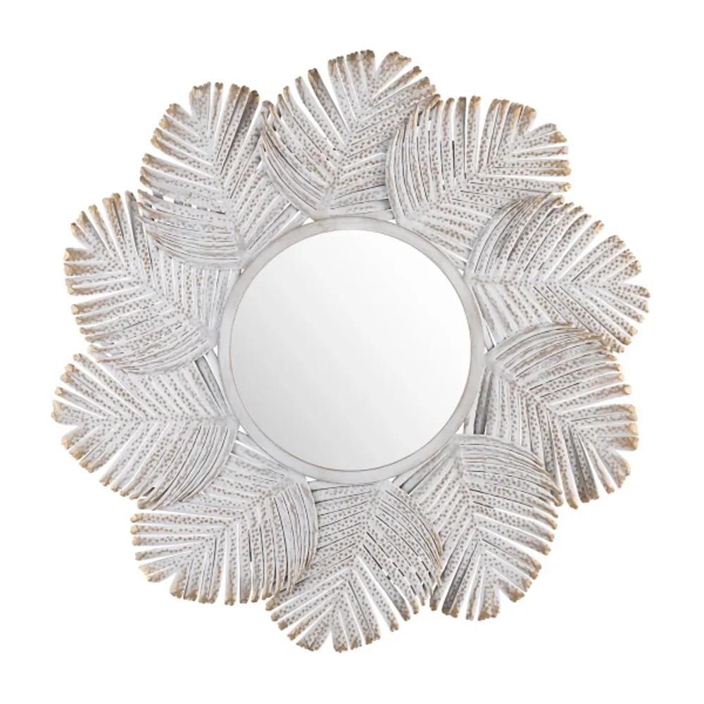 Whitewash Round Palm Leaf Wall Mirror