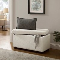 Ivory Sherpa & Walnut Rectangle Storage Ottoman