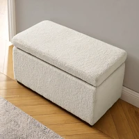 Ivory Sherpa & Walnut Rectangle Storage Ottoman