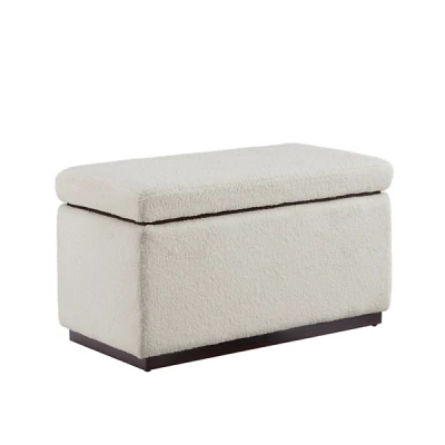 Ivory Sherpa & Walnut Rectangle Storage Ottoman