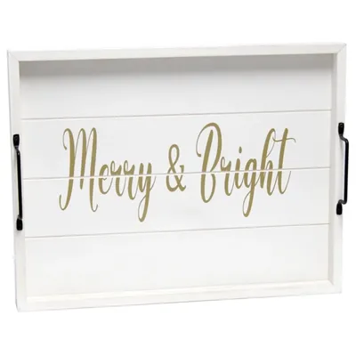Merry & Bright White Wood Tray