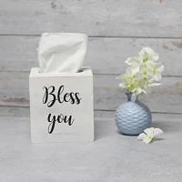 Bless You White Wood Tissue Box Cover