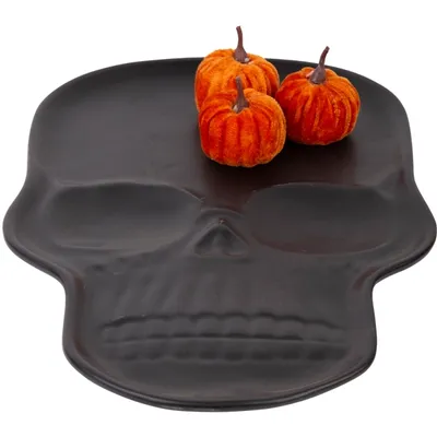 Matte Black Skull Ceramic Serving Platter