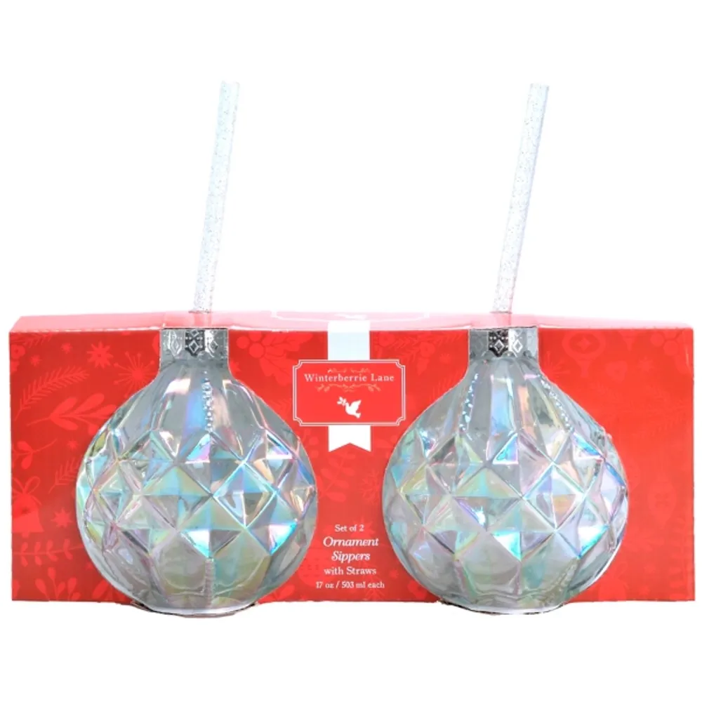 Ornament Sippers with Straws, Set of 2