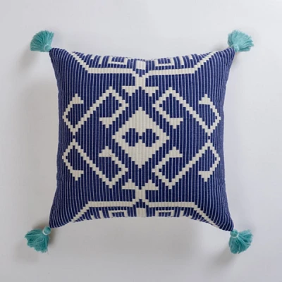 Navy Woven Pattern Outdoor Pillow