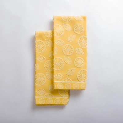 Yellow Jacquard Lemons Kitchen Towels, Set of 2