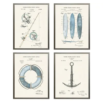 Nautical Patent Framed Art Prints, Set of 4