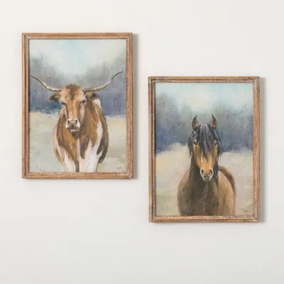 Textured Ranch Animals Framed Wall Art, Set of 2