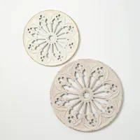 Cream Distressed Medallion Wall Plaques, Set of 2