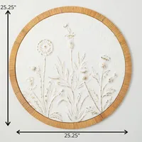 Embossed Ivory Floral Round Framed Wall Plaque