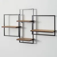 Quadrate Multi-Level Black Metal Wall Shelf