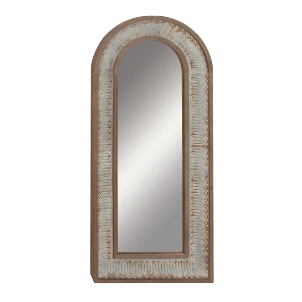 Distressed White Wood Arched Wall Mirror