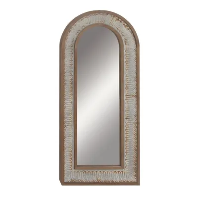 Distressed White Wood Arched Wall Mirror