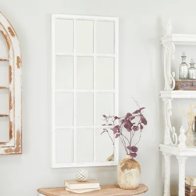 White Wood Windowpane Wall Mirror