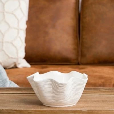 White Ceramic Ruffle Bowl