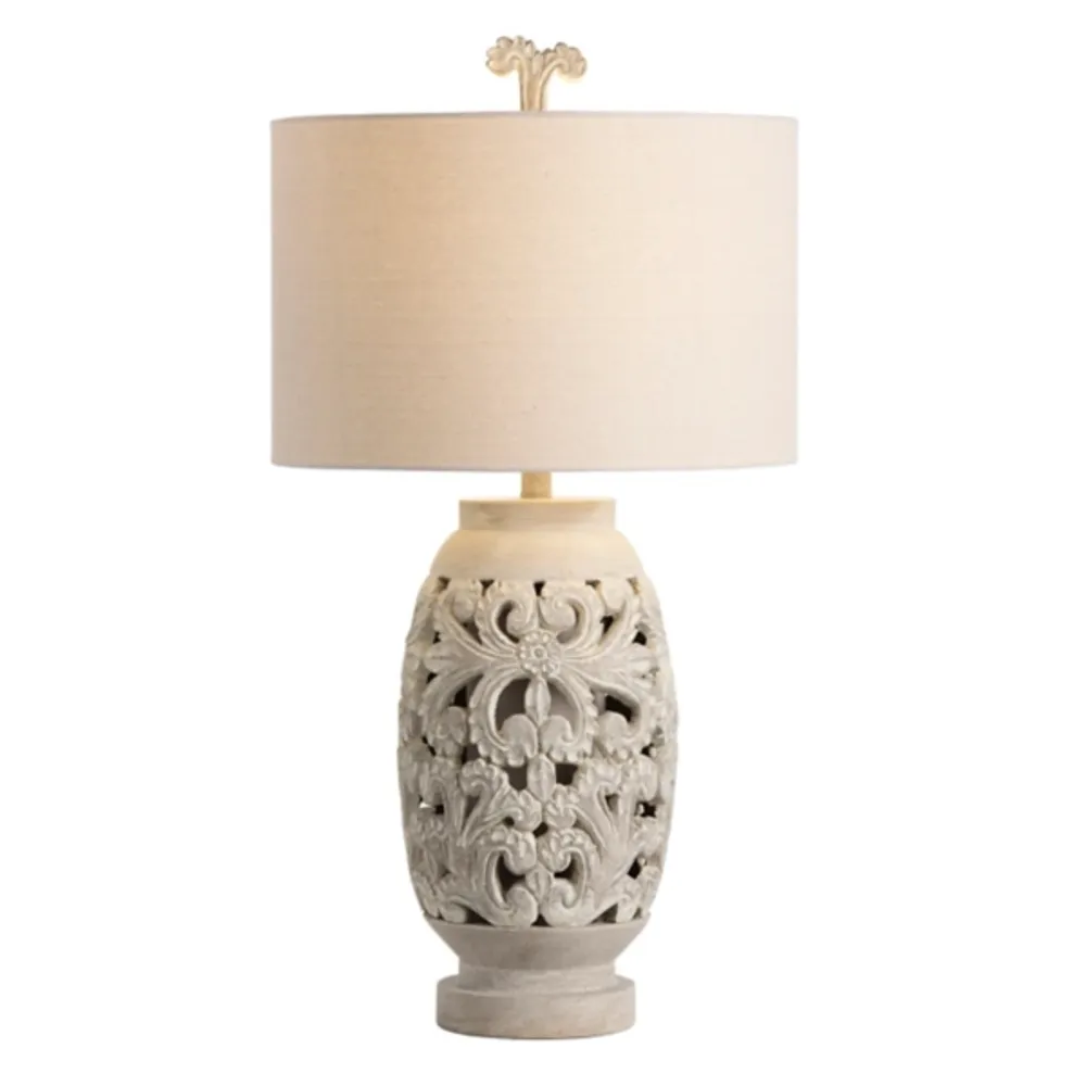 Cream Carved Floral Table Lamp