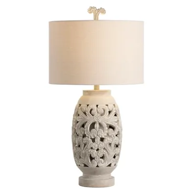 Cream Carved Floral Table Lamp