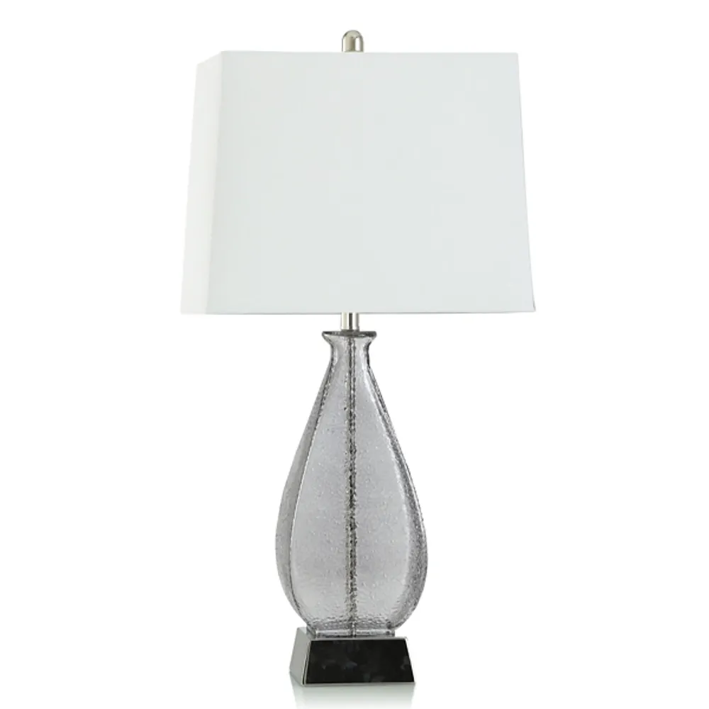 Gray Textured Glass and Silver Table Lamp