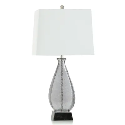 Gray Textured Glass and Silver Table Lamp