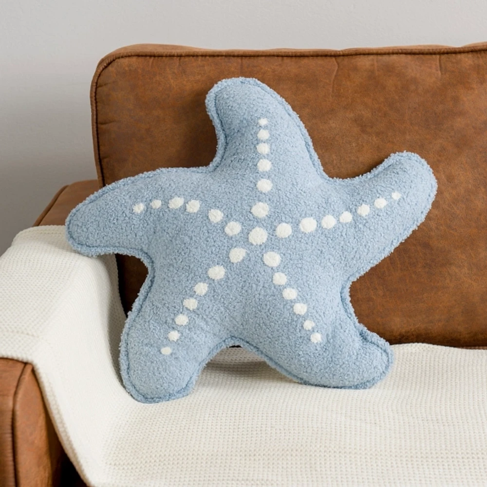 Blue Starfish Boucle Pillow