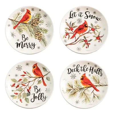 Cardinal Christmas Ceramic Plates, Set of 4