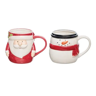 Santa Claus and Snowman Christmas Mugs, Set of 2