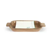 Wooden Christmas Bread Basket with White Tea Towel