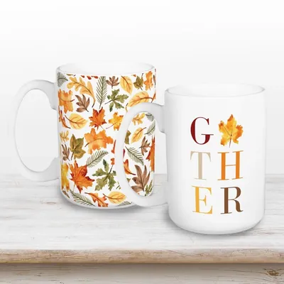 Gather & Fall Leaves Mugs, Set of 2