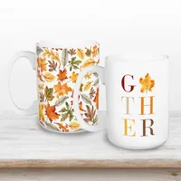 Gather & Fall Leaves Mugs, Set of 2