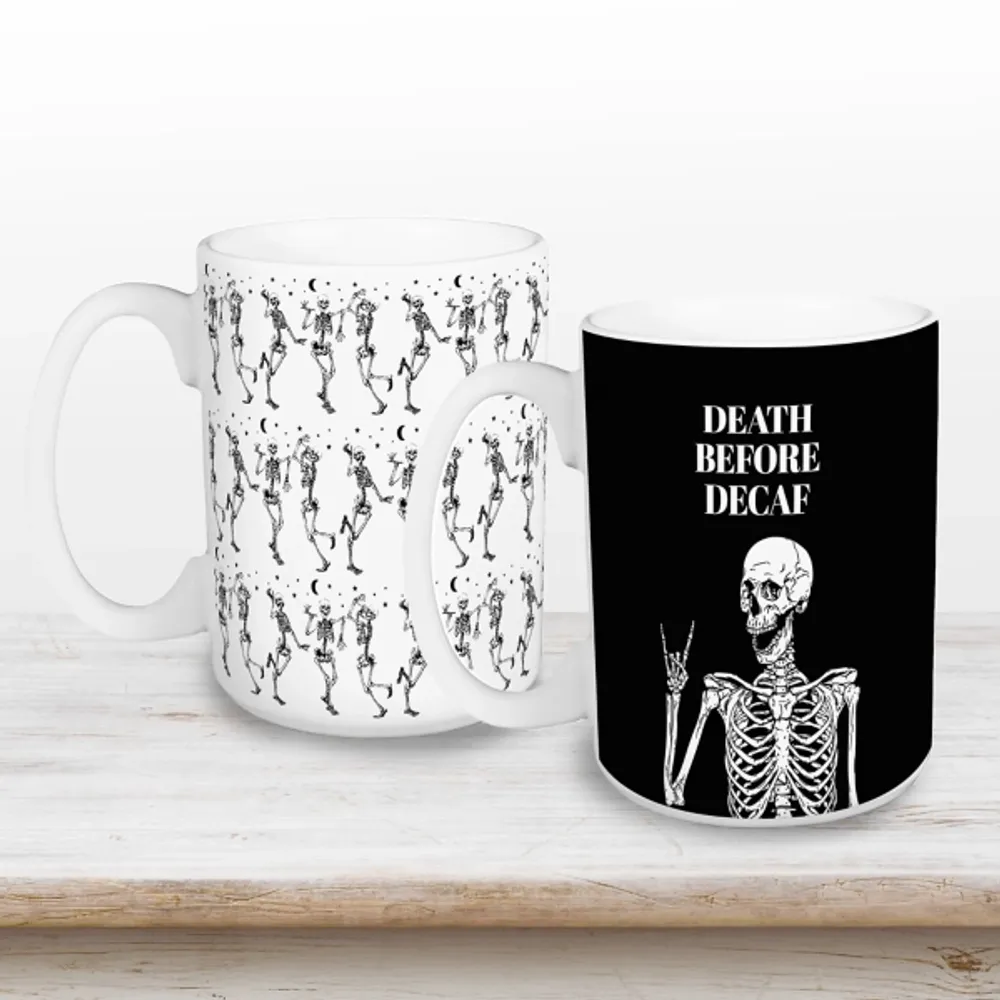 Death Before Decaf Halloween Mugs, Set of 2