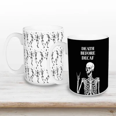 Death Before Decaf Halloween Mugs, Set of 2