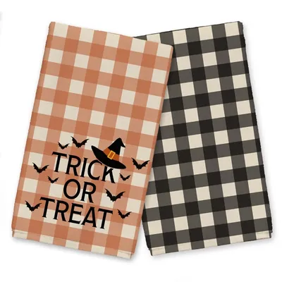Plaid Trick or Treat Tea Towels, Set of 2