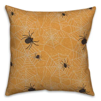 Orange Spiderweb Halloween Throw Pillow