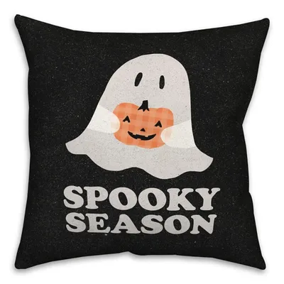 Black Spooky Season Ghost Halloween Throw Pillow
